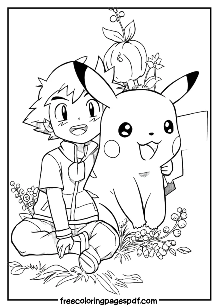 Coloring Pages for Kids 19 ash and pikachu adventure scene coloring page