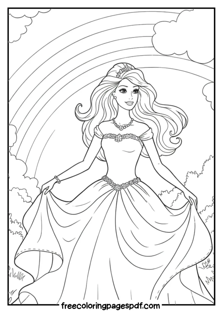 Coloring Pages for Kids 22 barbie under a rainbow coloring page
