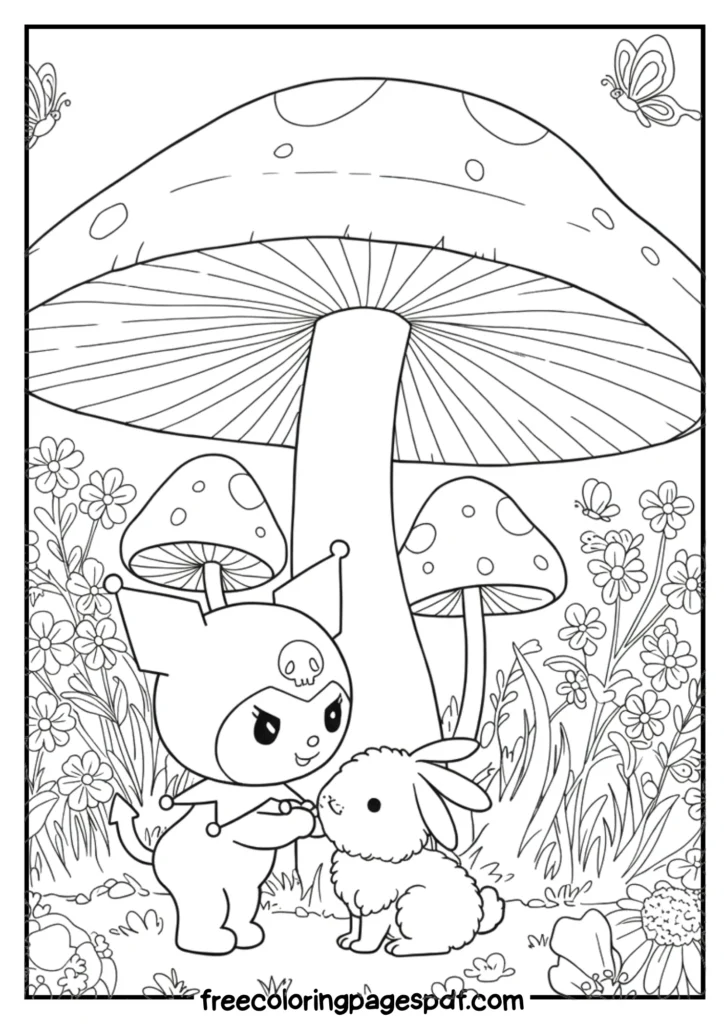 kuromi and bunny under mushroom