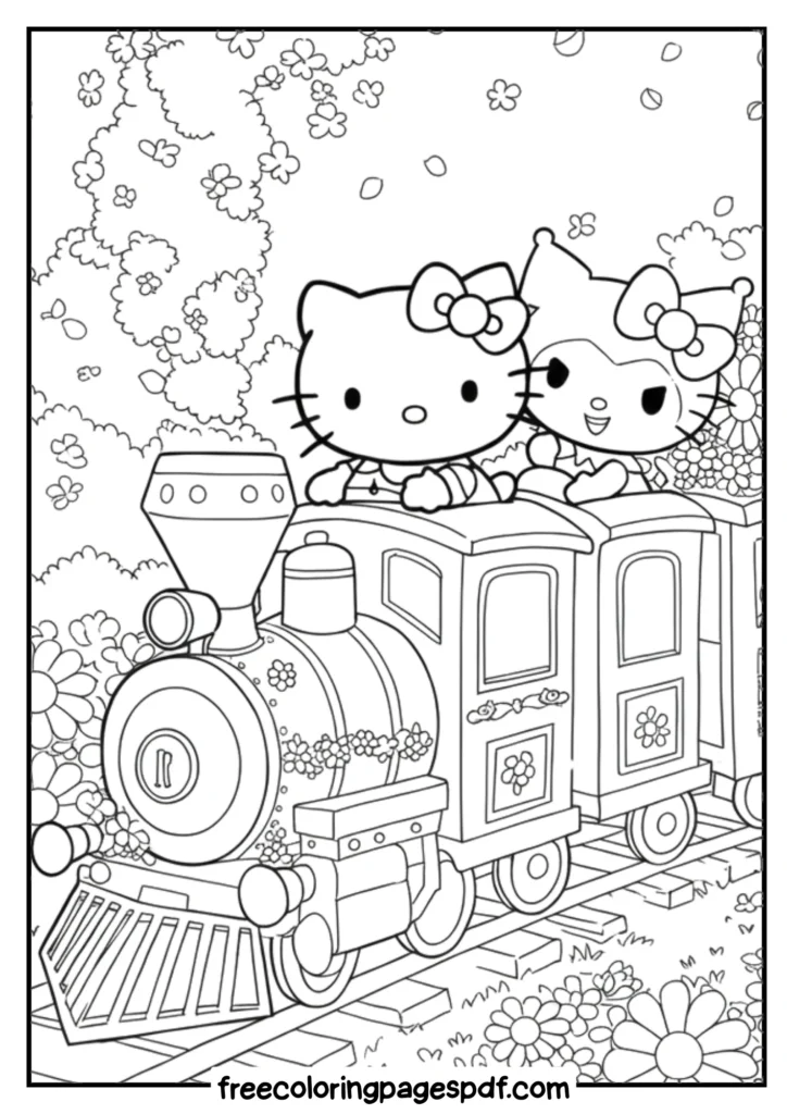 kuromi and hello kitty on a train