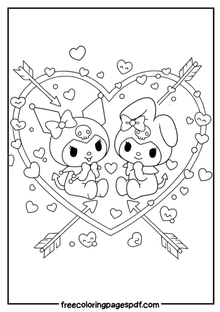 kuromi and my melody inside a heart