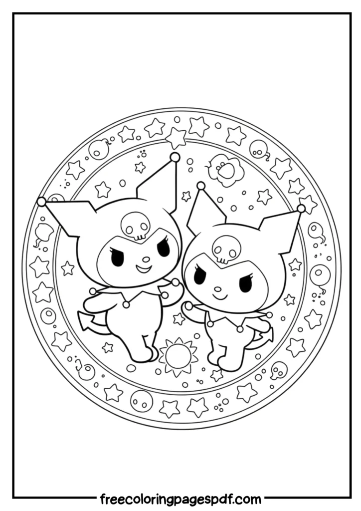 kuromi and my melody in a yin yang