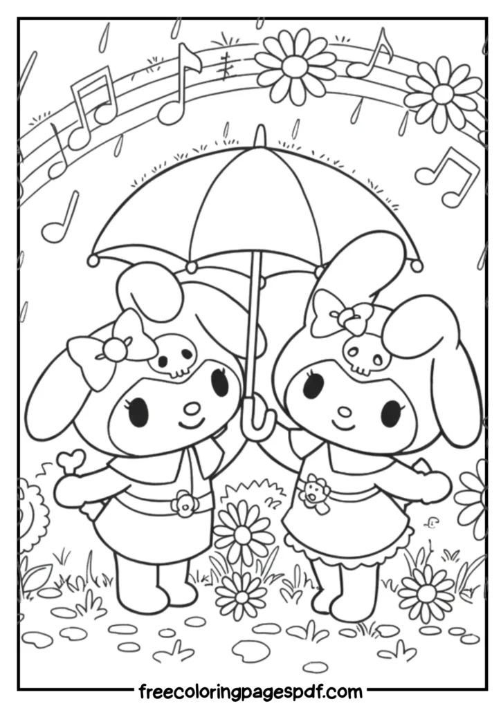 kuromi and my melody under umbrella