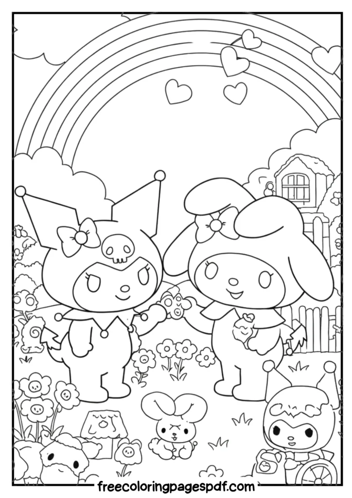 kuromi and my melody under rainbow