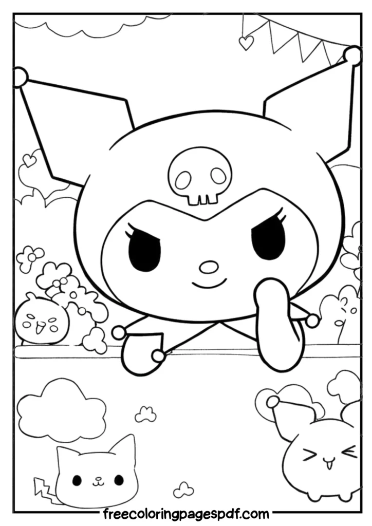 kuromi peeking from a frame