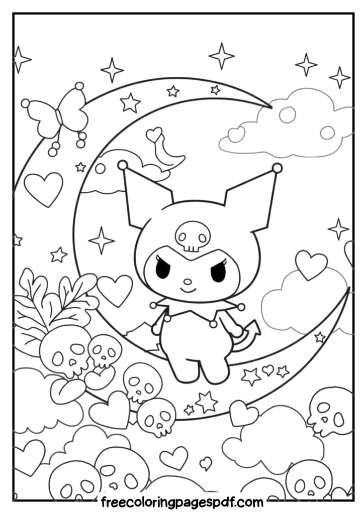 kuromi sitting on crescent moon