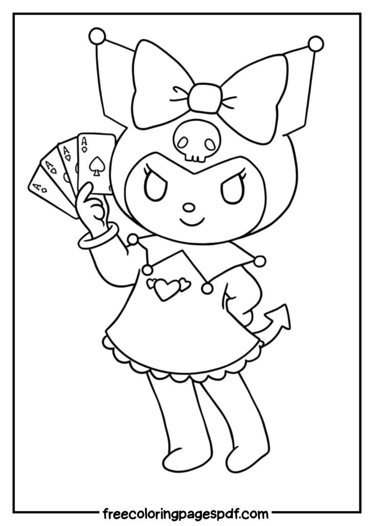 Coloring Pages for Kids 17 kuromi striking pose with cards and big bow