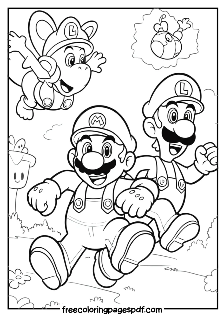 Coloring Pages for Kids 21 mario and luigi running together coloring page