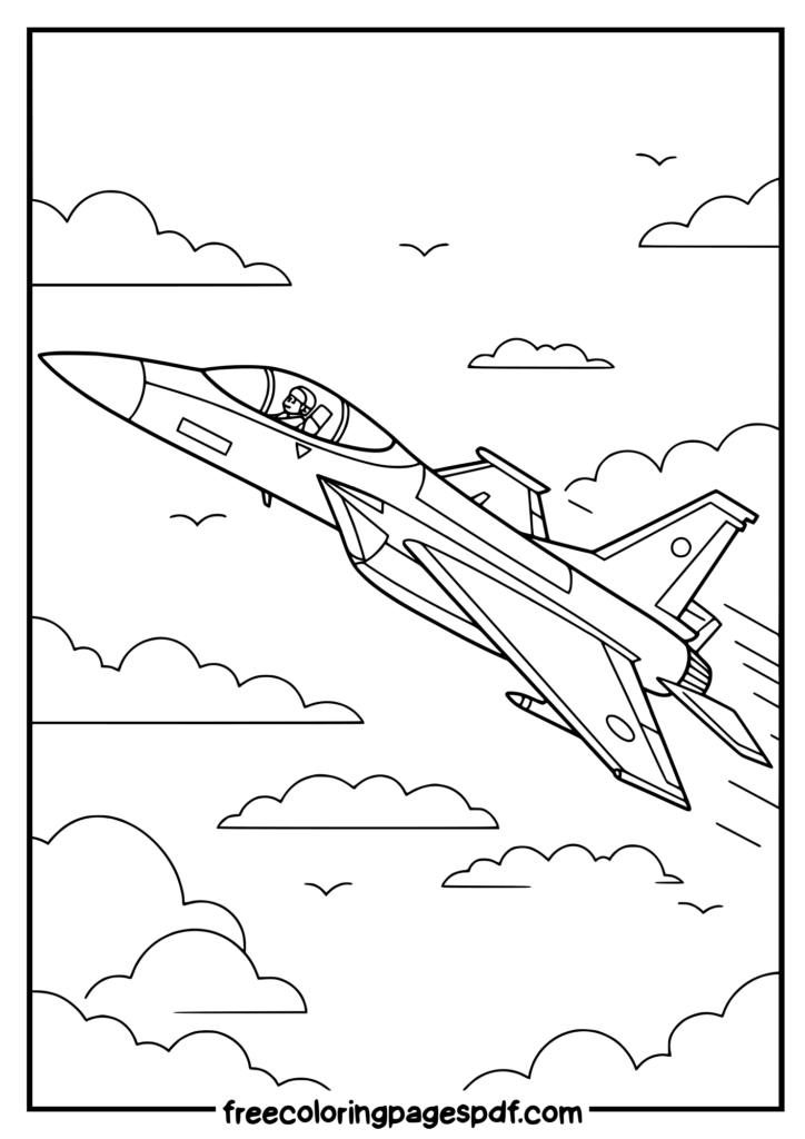small light jet in sky coloring page