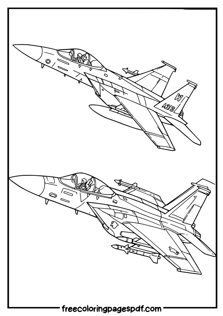 two military fighter jets coloring page