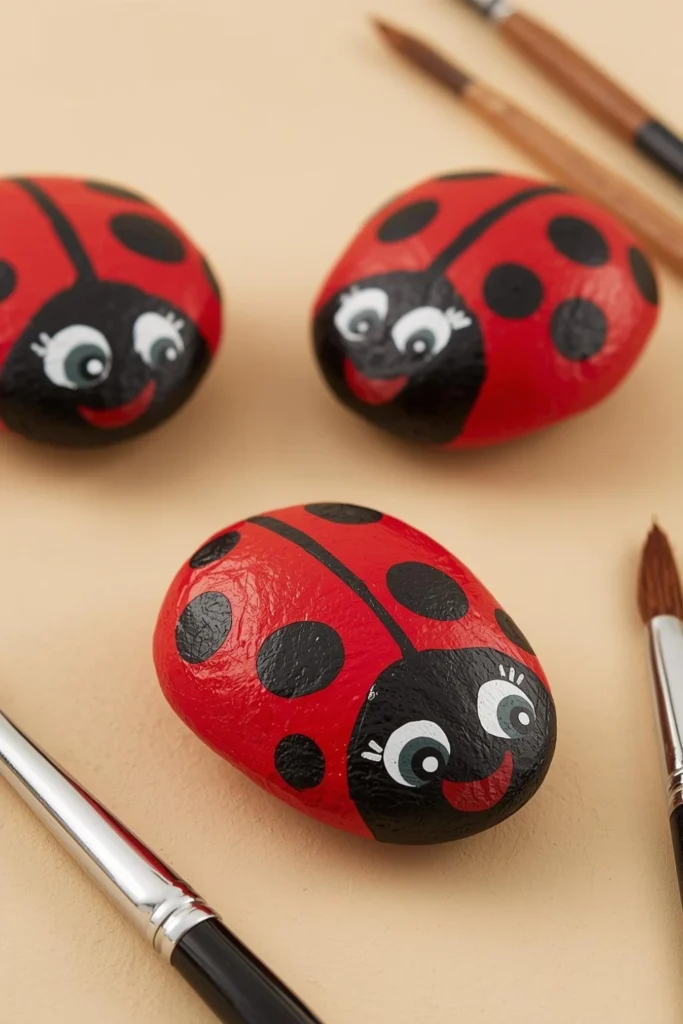 Ladybug Rock Painting1