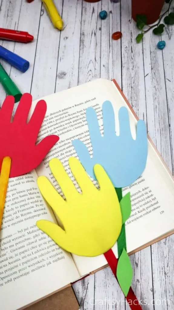 21 Exciting Paper Crafts for Kids 16 15. Paper Handprint Bookmarks