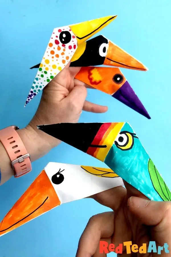 21 Exciting Paper Crafts for Kids 22 21. Bird Finger Puppet Origami