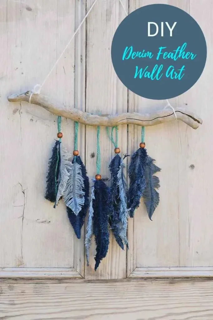 22 Fantastic Feather Crafts 6 5. Denim Feather Wall Decor
