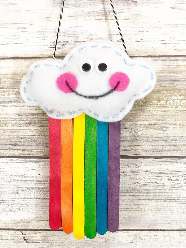 20 Popsicle Stick Crafts Kids Will Love 7 6 hanging popsicle stick rainbow with felt cloud